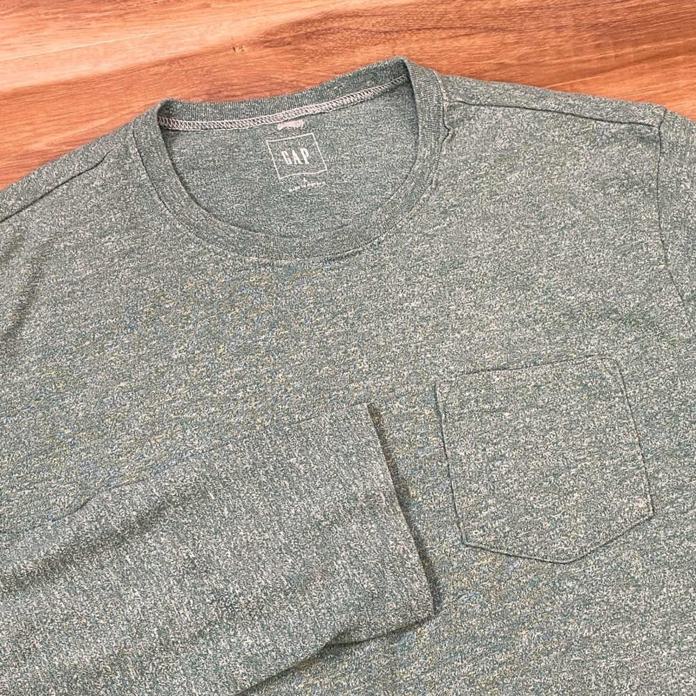 Gap Long Sleeve T-Shirt Mens L Minimalist Heathered Cotton Blend Green Classic